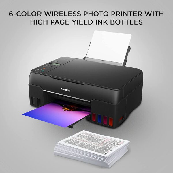 Canon PIXMA G670 All-in-One 6-Colour Inktank Wi-Fi Photo Printer, Black, Standard Print, Scan, Copy
ISO standard print speed (A4): up to 3.9 images per minute black / colour
Wireless, Wireless PictBridge, Mopria, AirPrint, Direct Wireless
Recommended monthly print volume (10.2 x 15.2cm (4R) photos)): 50 to 250 prints - Image 6