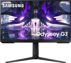 Samsung 24-inch(60cm) FHD Odyssey G3 Gaming, 165 Hz, 1ms Flat Monitor, 1920 x 1080 Pixels, Height Adjustable Stand, Bezel Less, Eye-Saver, AMD FreeSync Premium (LS24AG320NWXXL, Black)